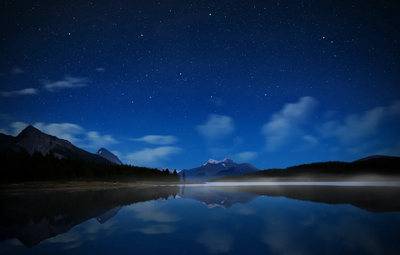 Photo wallpaper the sky, water, stars, mountains, night, lake, Canada, Park Jasper