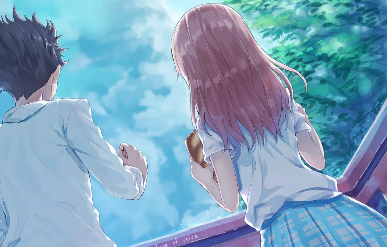 Photo wallpaper girl, river, Anime, guy, 2016, You no Katachi, A Silent Voice, Form Voice