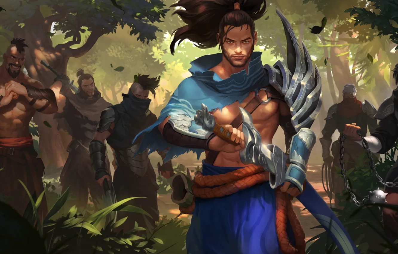 Photo wallpaper forest, man, sword, Yasuo, Legends of Runeterra
