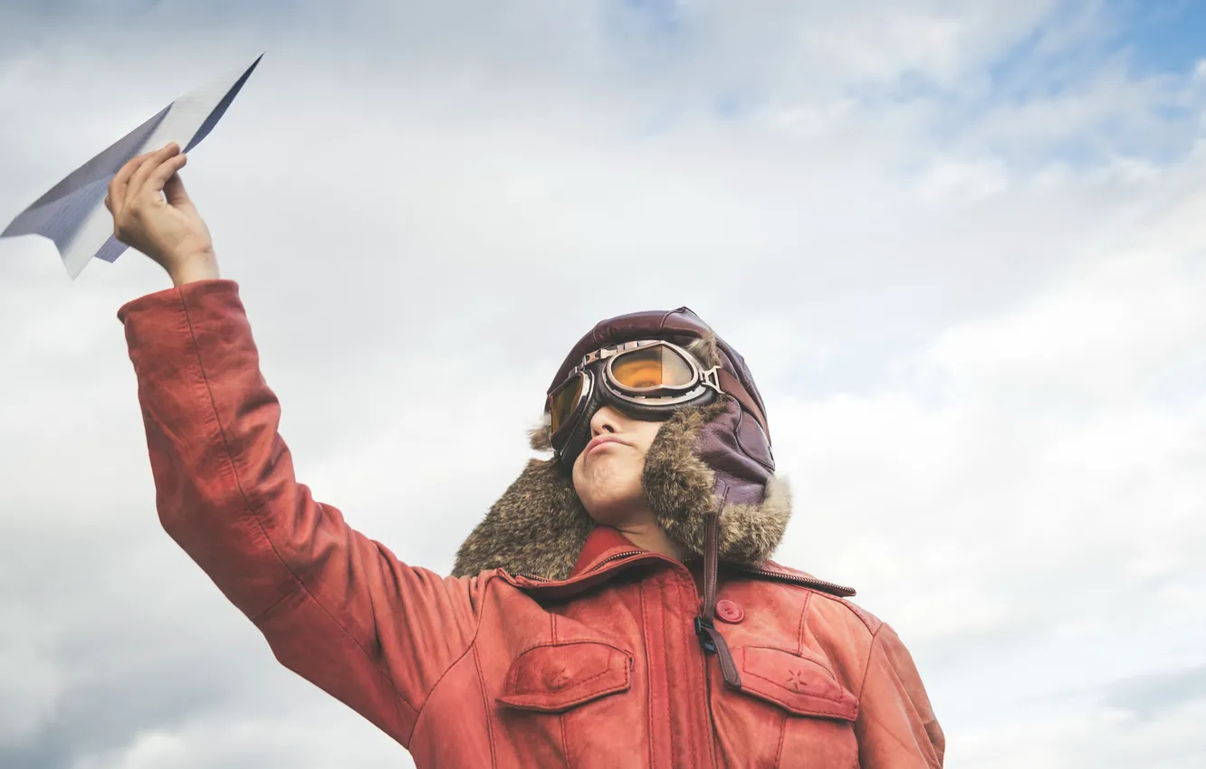 Photo wallpaper dream, boy, airplane
