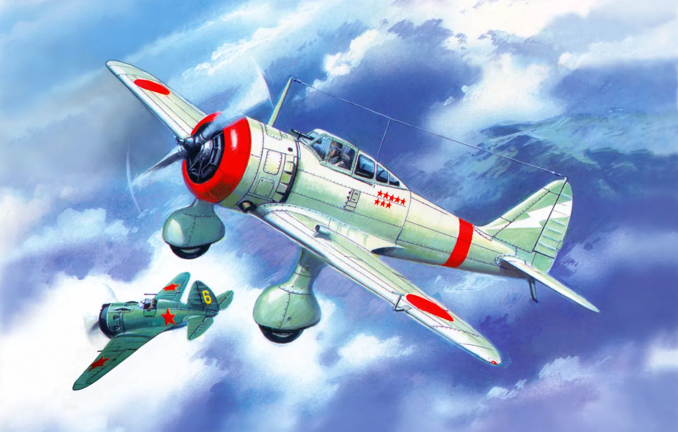 Photo wallpaper the sky, figure, fighter, battle, air, river, aircraft, Japanese