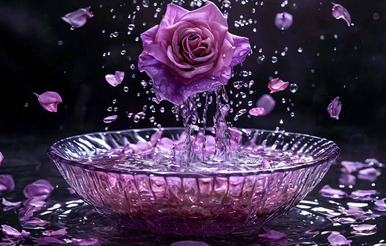Photo wallpaper purple, flowers, black, roses, petals, purple rose, Purple roses