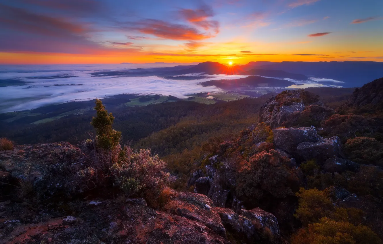 Photo wallpaper sunset, rocks, coast, the evening, Australia