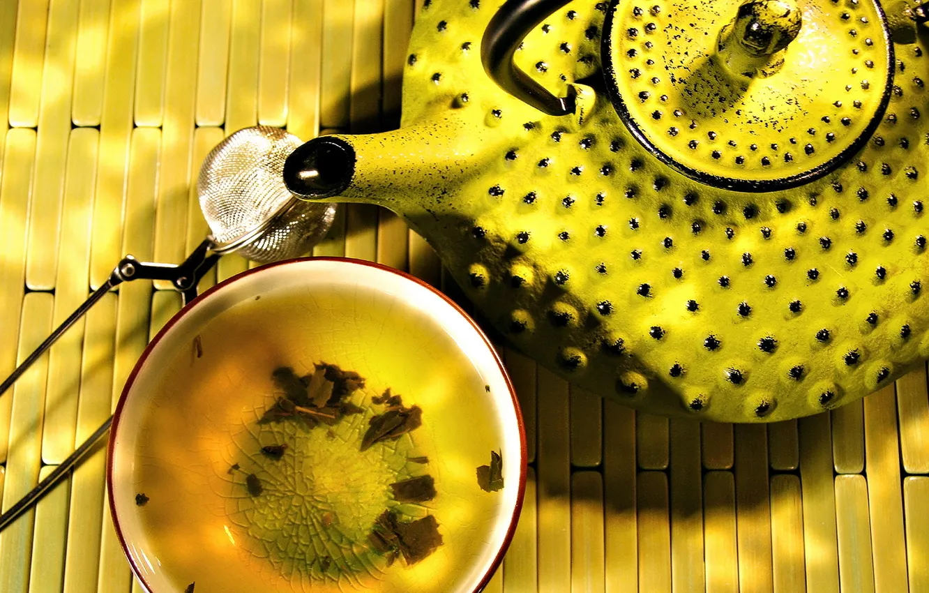 Photo wallpaper yellow, kettle, Exotic tea