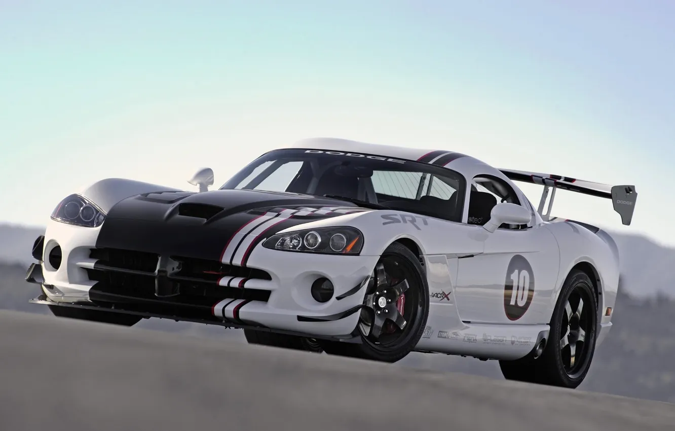 Photo wallpaper auto, white, black, wheel, Dodge, spoiler, sports car, Viper