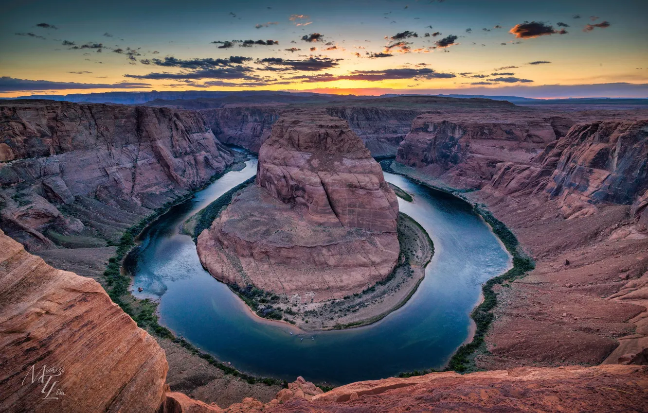 Photo wallpaper landscape, river, height, canyon, Arizona, Horseshoe Bend in Paige