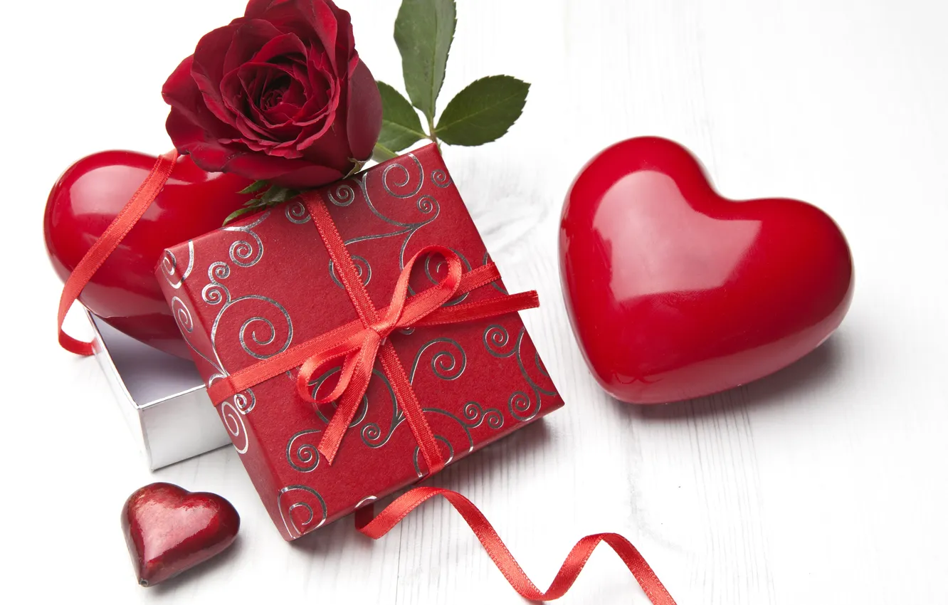 Photo wallpaper flower, gift, heart, rose, red, box