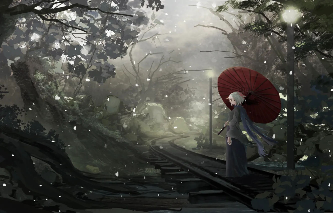 Photo wallpaper girl, umbrella, anime