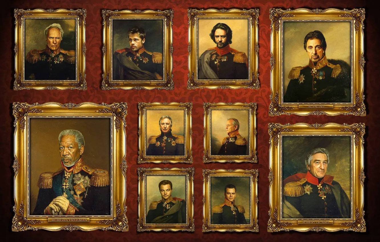 Photo wallpaper Brad Pitt, Clint Eastwood, Russell Crowe, 1812, Alan Rickman, Morgan Freeman, Leonardo DiCaprio, Bill Murray