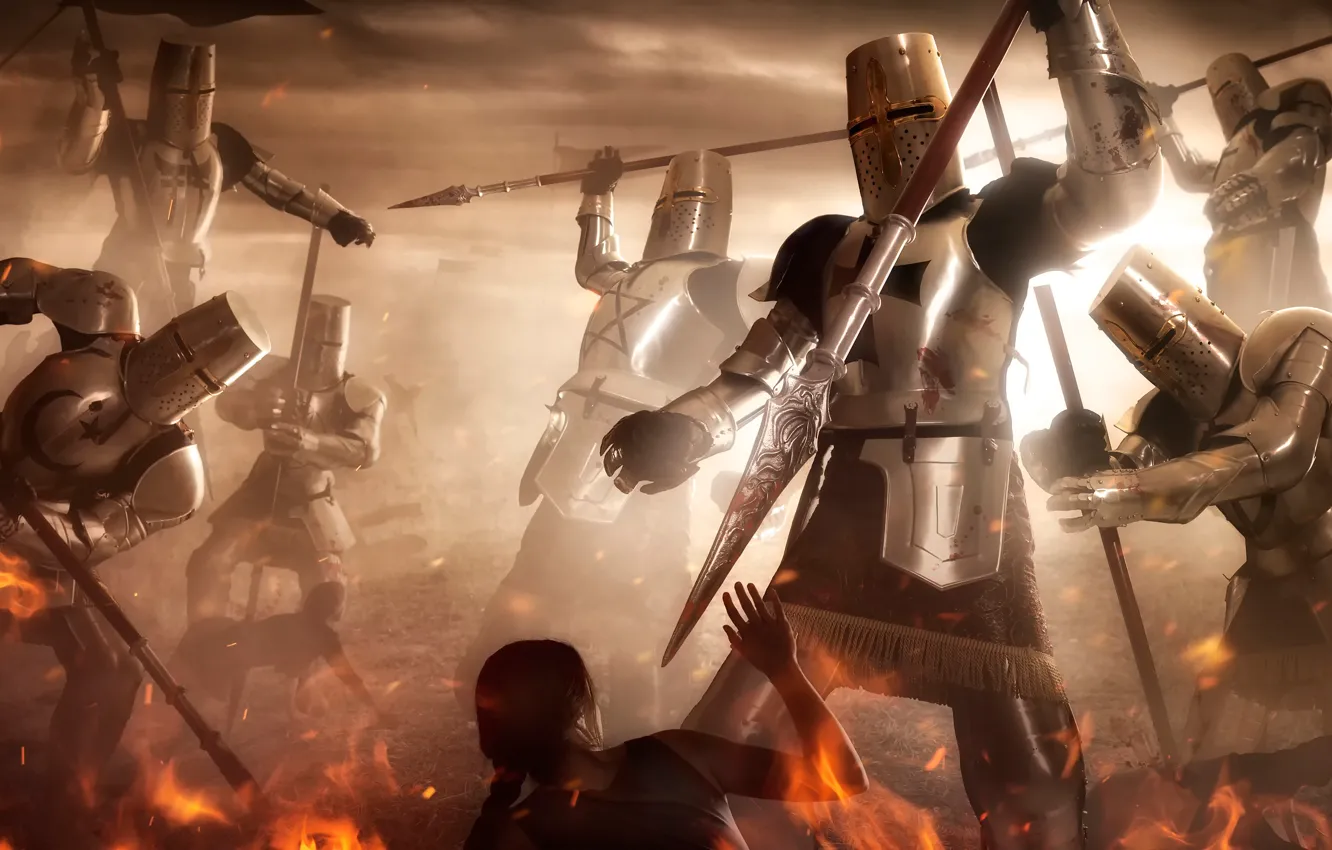 Photo wallpaper lights, fantasy, art, knight, Crusader, Holy Wars
