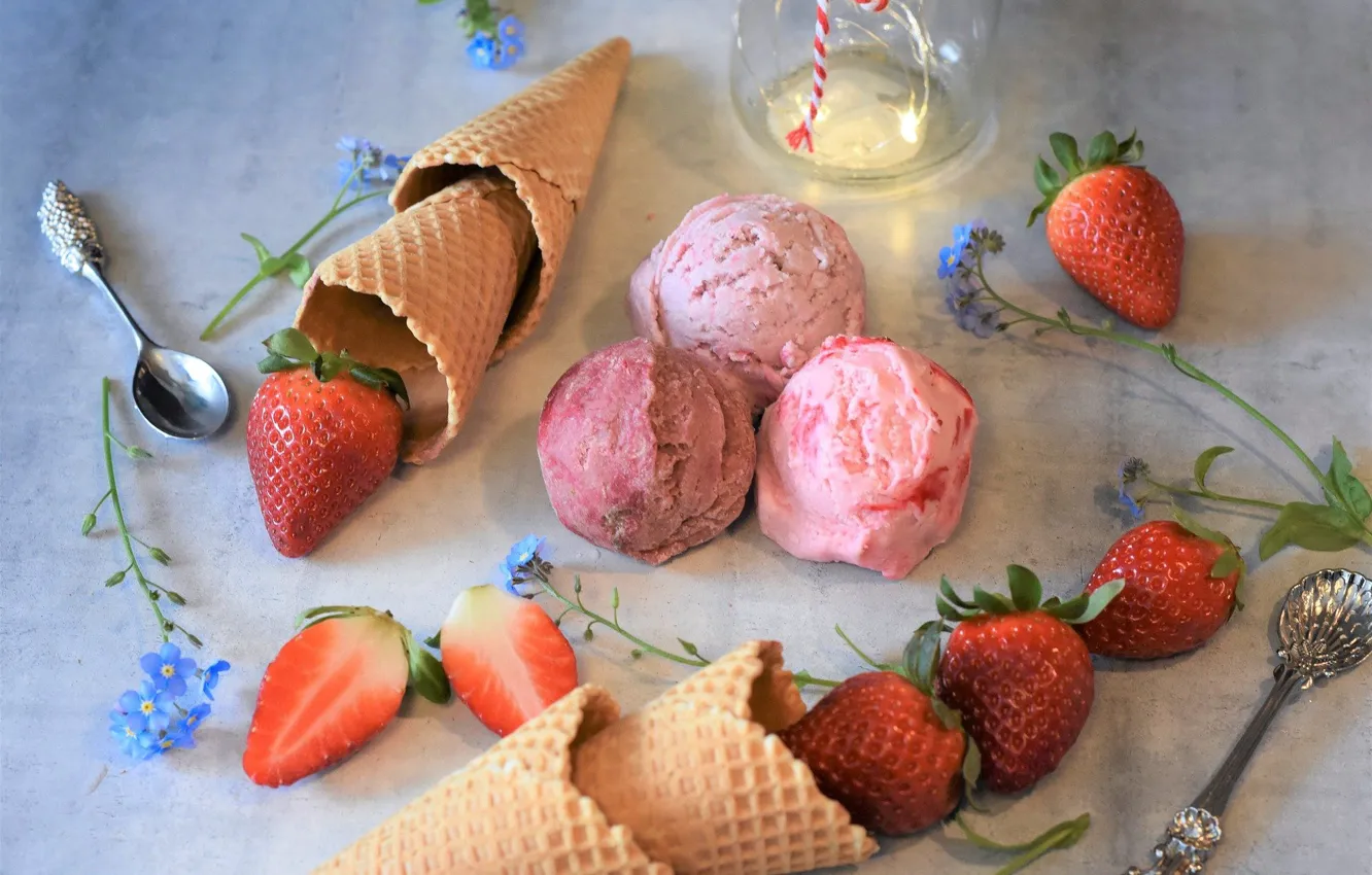 Photo wallpaper ice, ice cream, ice cream with fruits