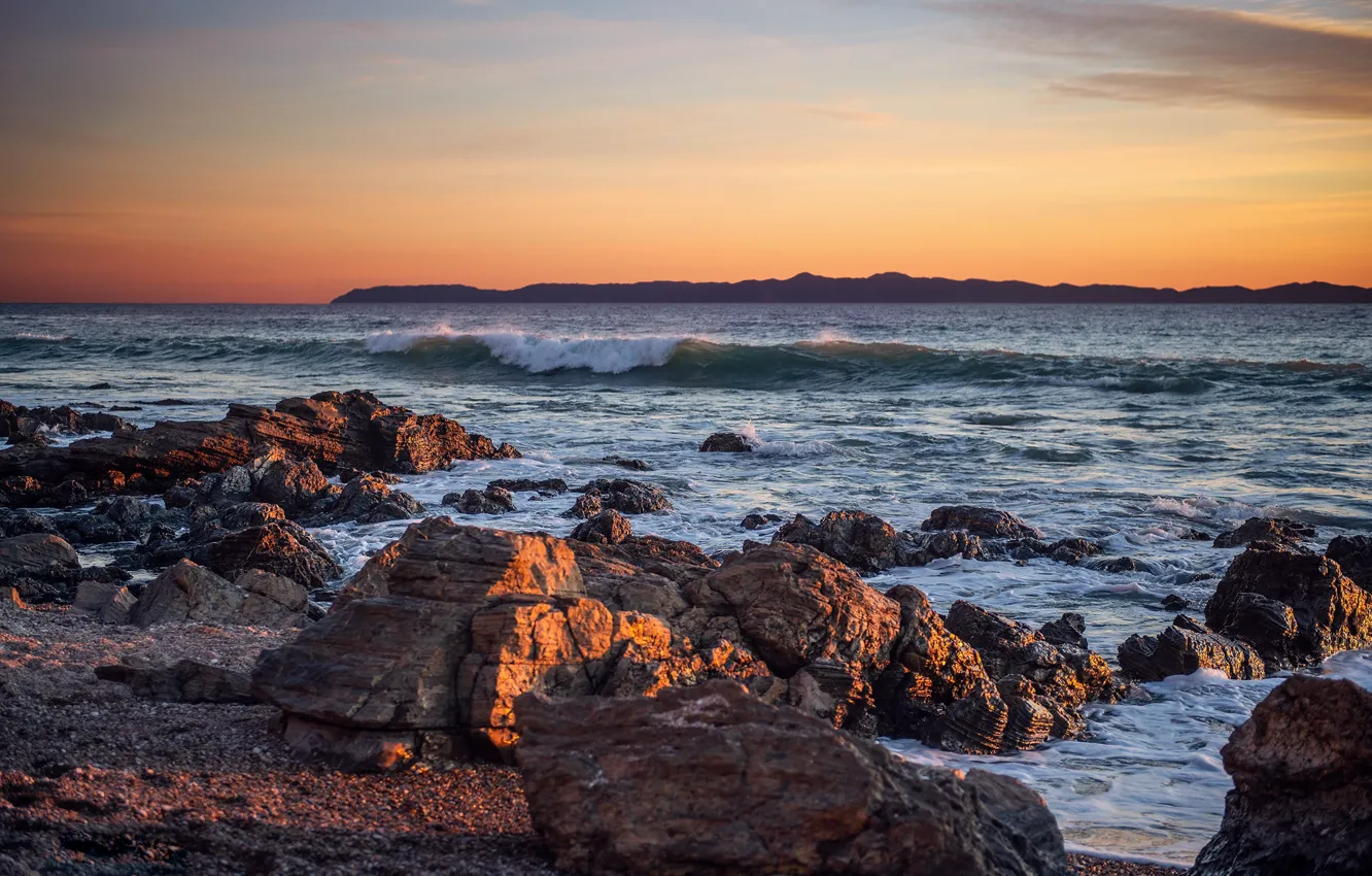 Photo wallpaper sea, wave, stones, rocks