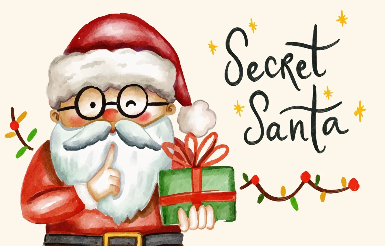 Photo wallpaper holiday, new year, glasses, Christmas, Santa Claus, Secret santa, Secret Santa, Christmas gift for children