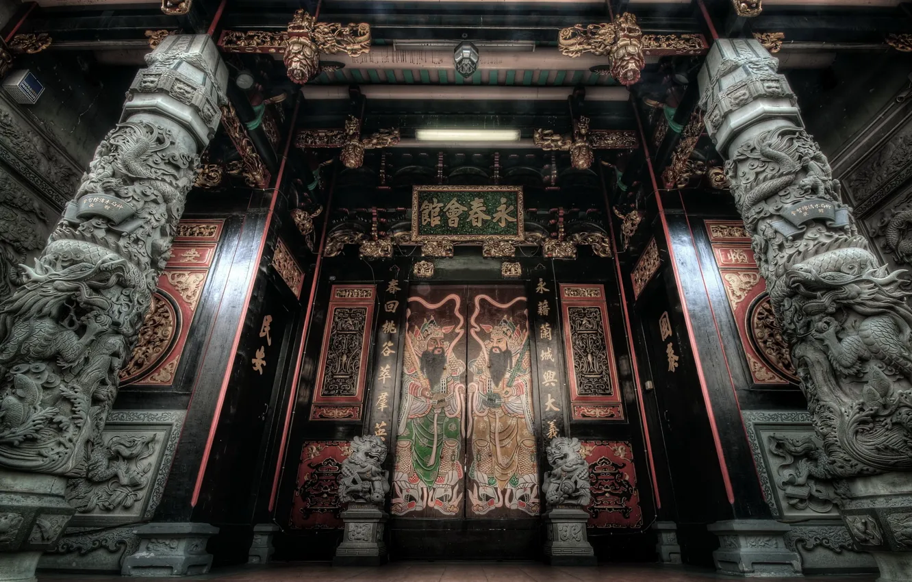 Photo wallpaper Temple, door, Oriental, columns