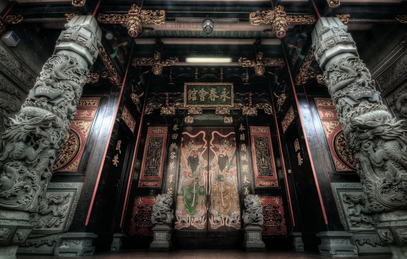 Photo wallpaper door, oriental, temple, columns