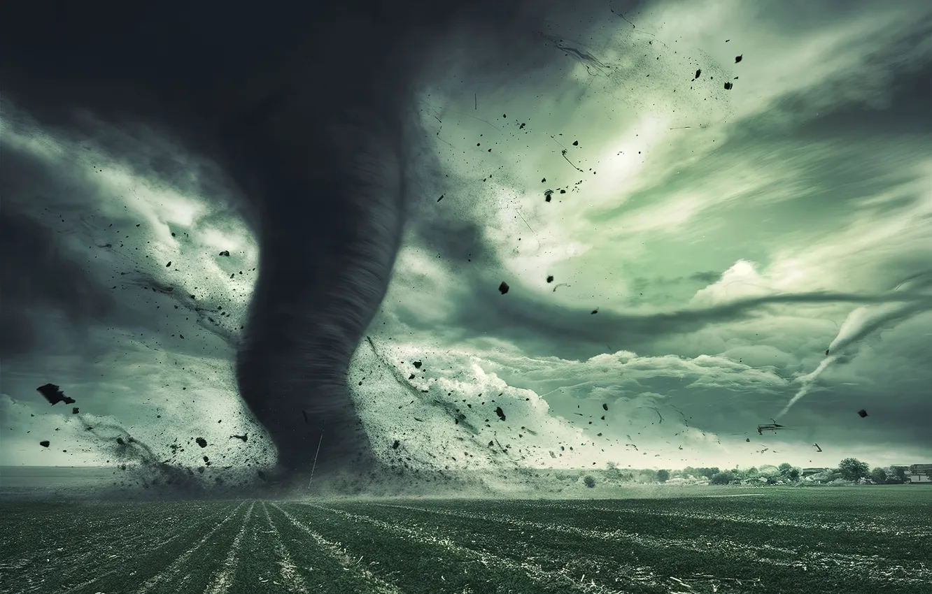 Photo wallpaper dark, storm, nature, cloud, tornado, disaster, thunderstorm, destroy