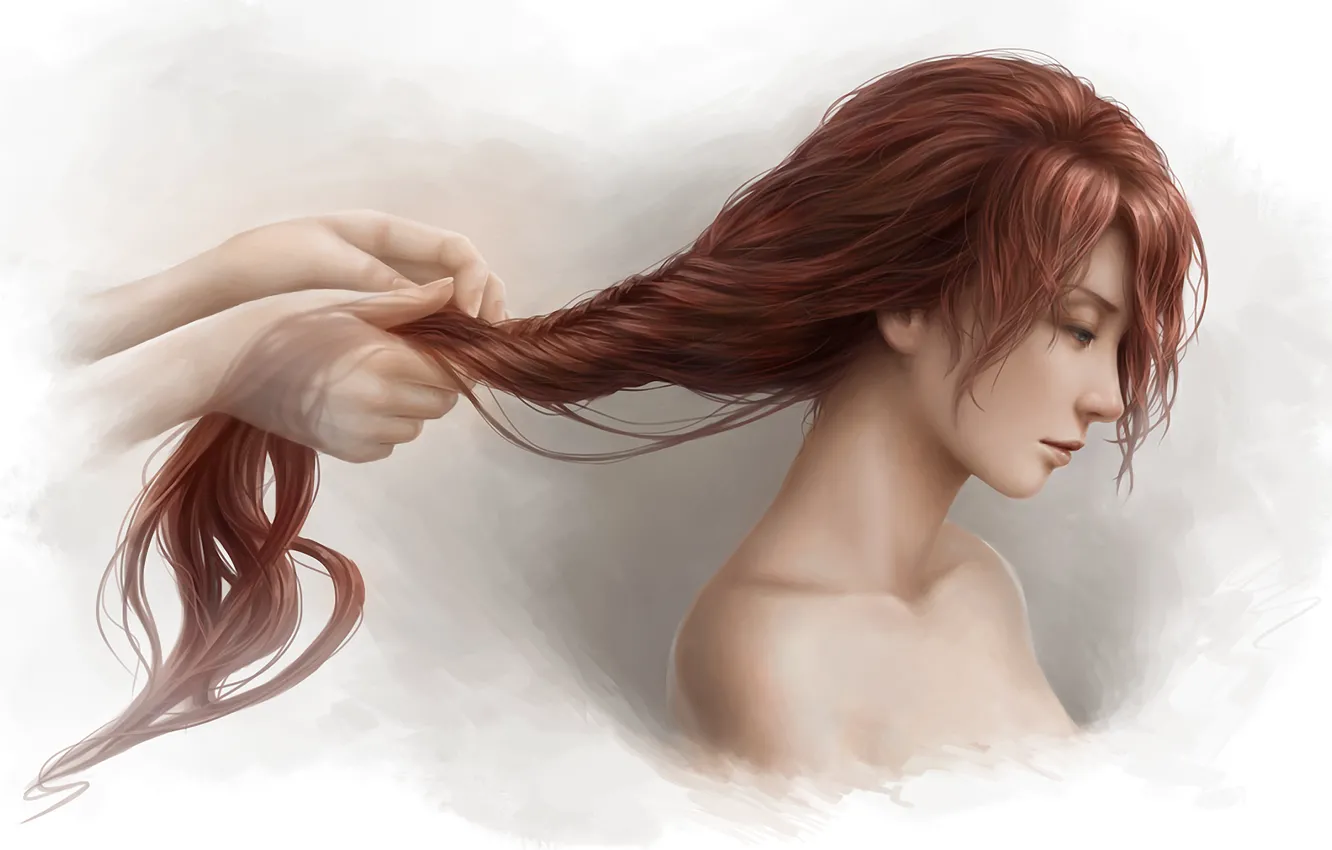 Photo wallpaper girl, hair, hands, hairstyle, painting, art, Jason Peng