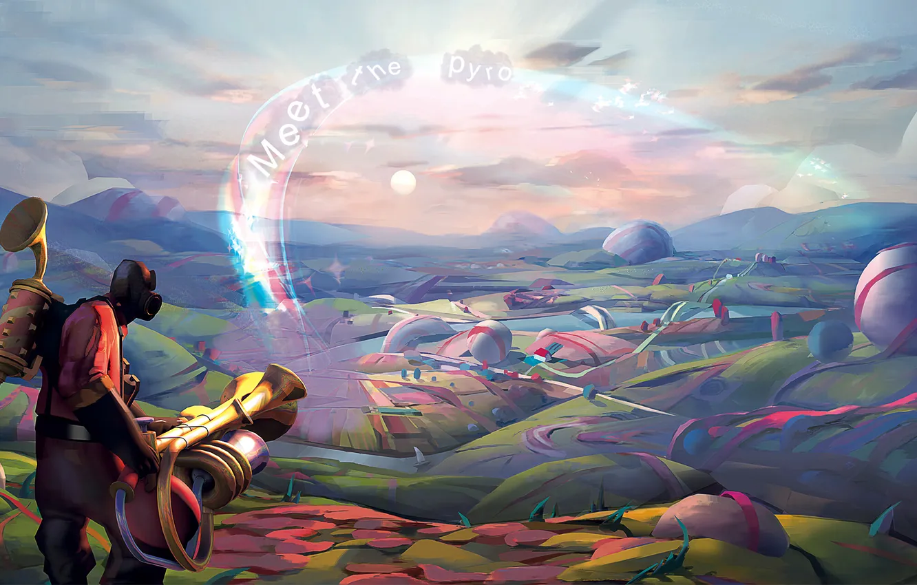 Photo wallpaper the sky, the sun, clouds, landscape, people, Meet The Pyro