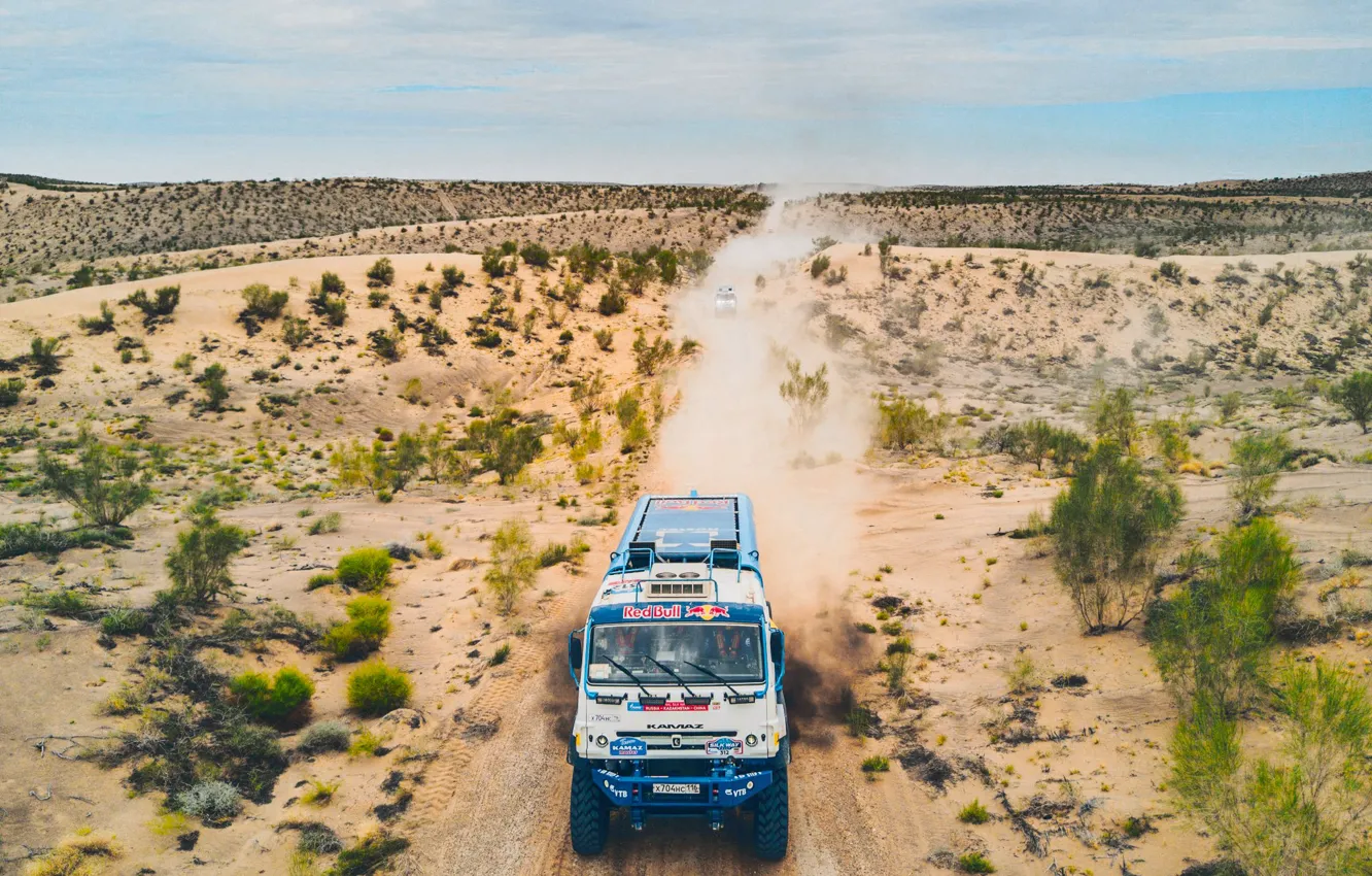 Photo wallpaper The sky, Sand, Nature, Dust, Sport, Speed, Truck, Race