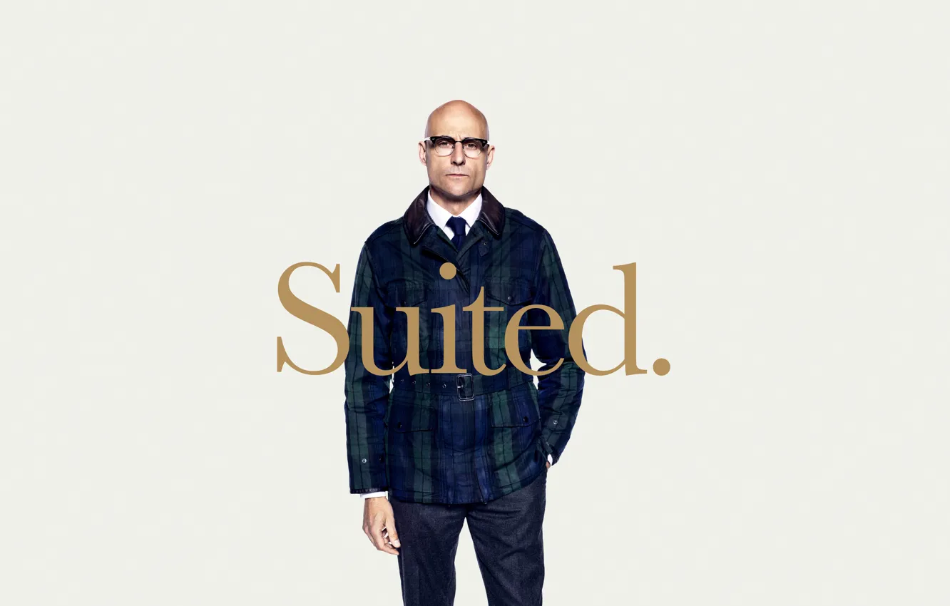 Photo wallpaper background, glasses, jacket, bald, costume, cloak, poster, Mark Strong