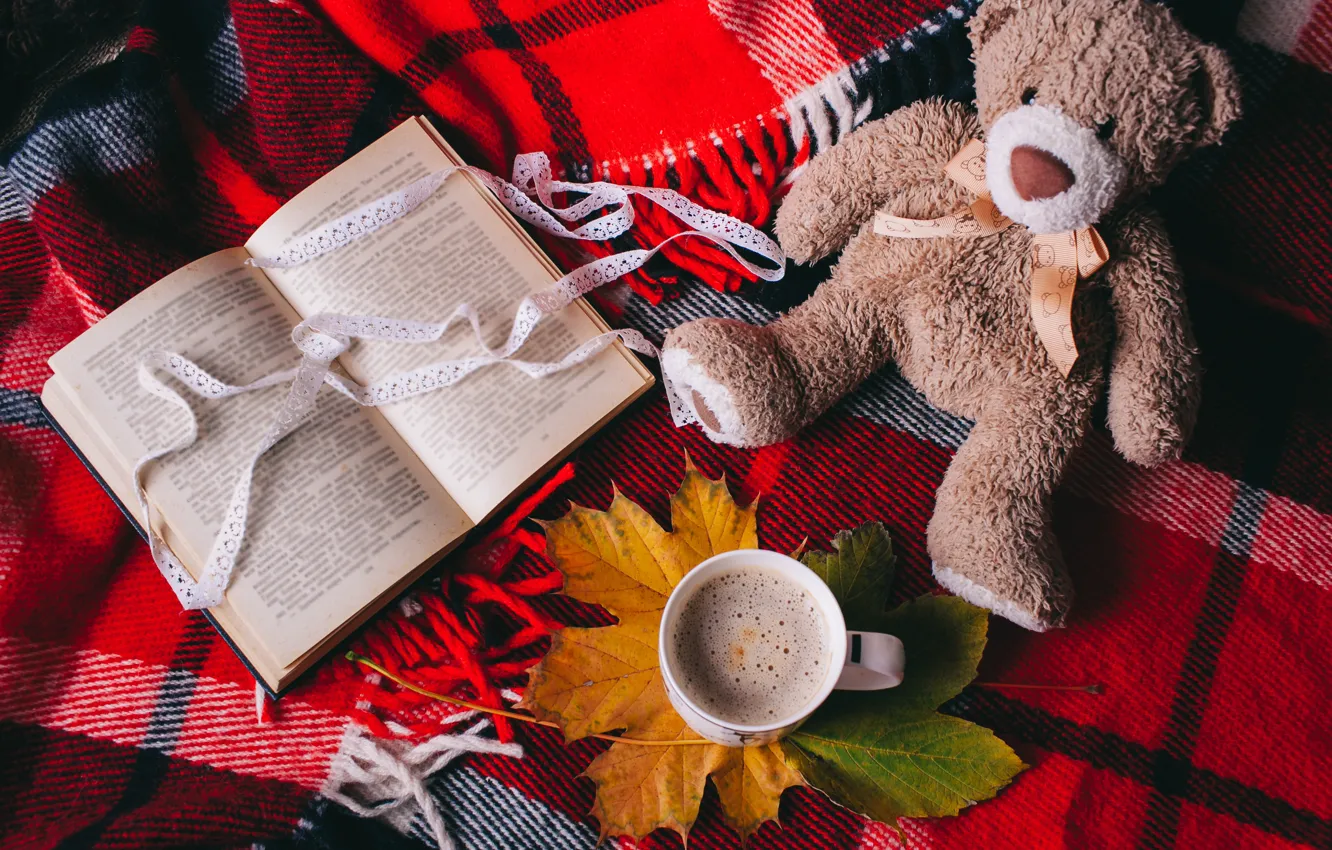 Photo wallpaper Tape, Book, Coffee, Toy, Bear