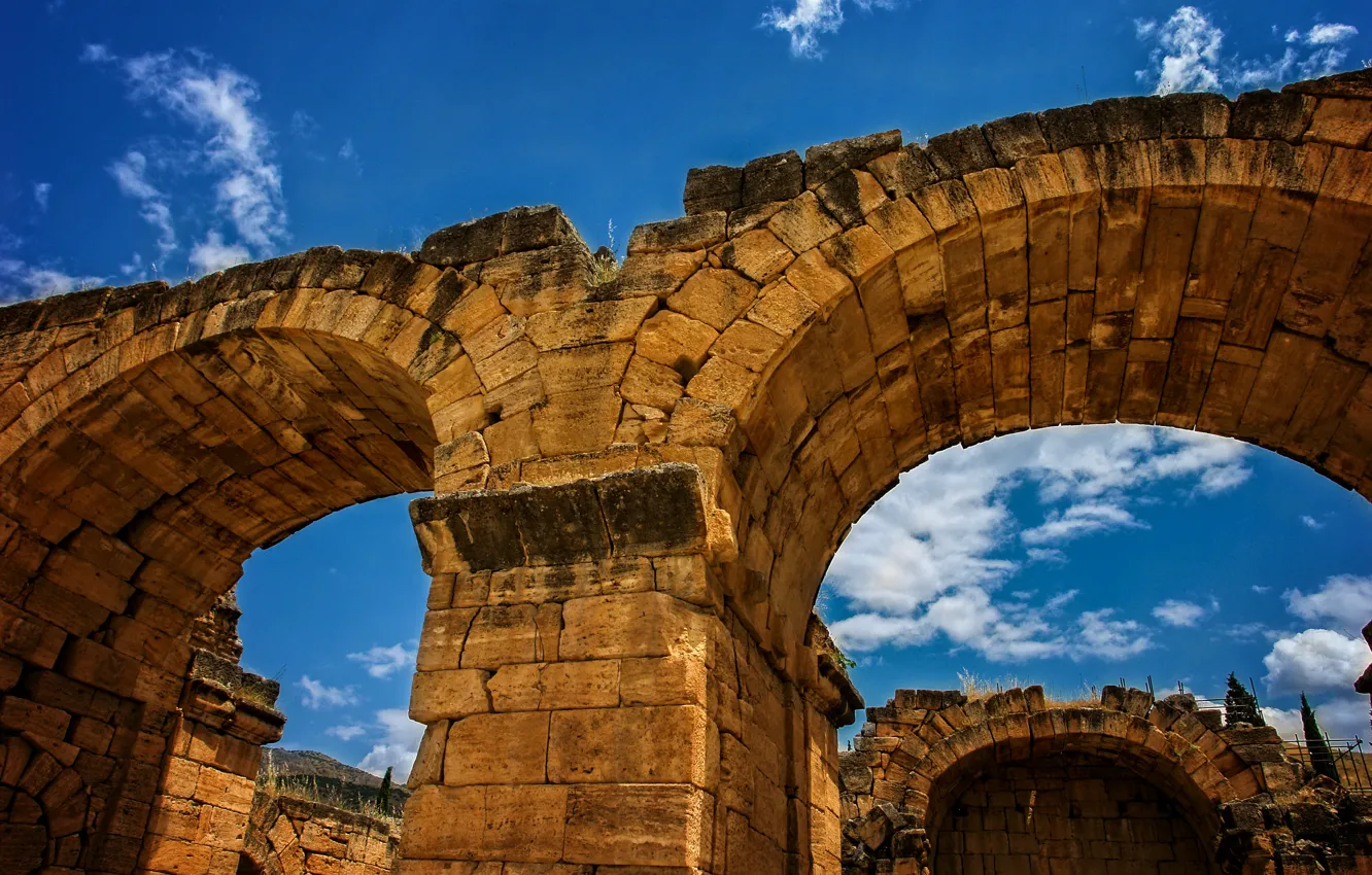 Photo wallpaper Kide fotoart, yellow, arch, stones, bricks, Pamullake, sky, nature