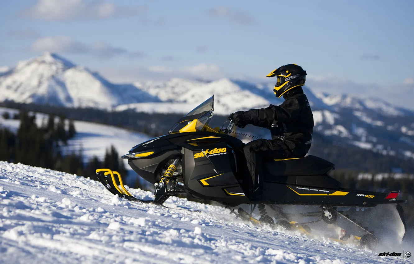 Photo wallpaper snow, mountains, profile, snowmobile, snowmobile, ski-doo