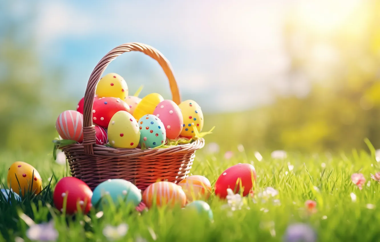 Photo wallpaper flowers, eggs, spring, colorful, Easter, flowers, spring, Easter