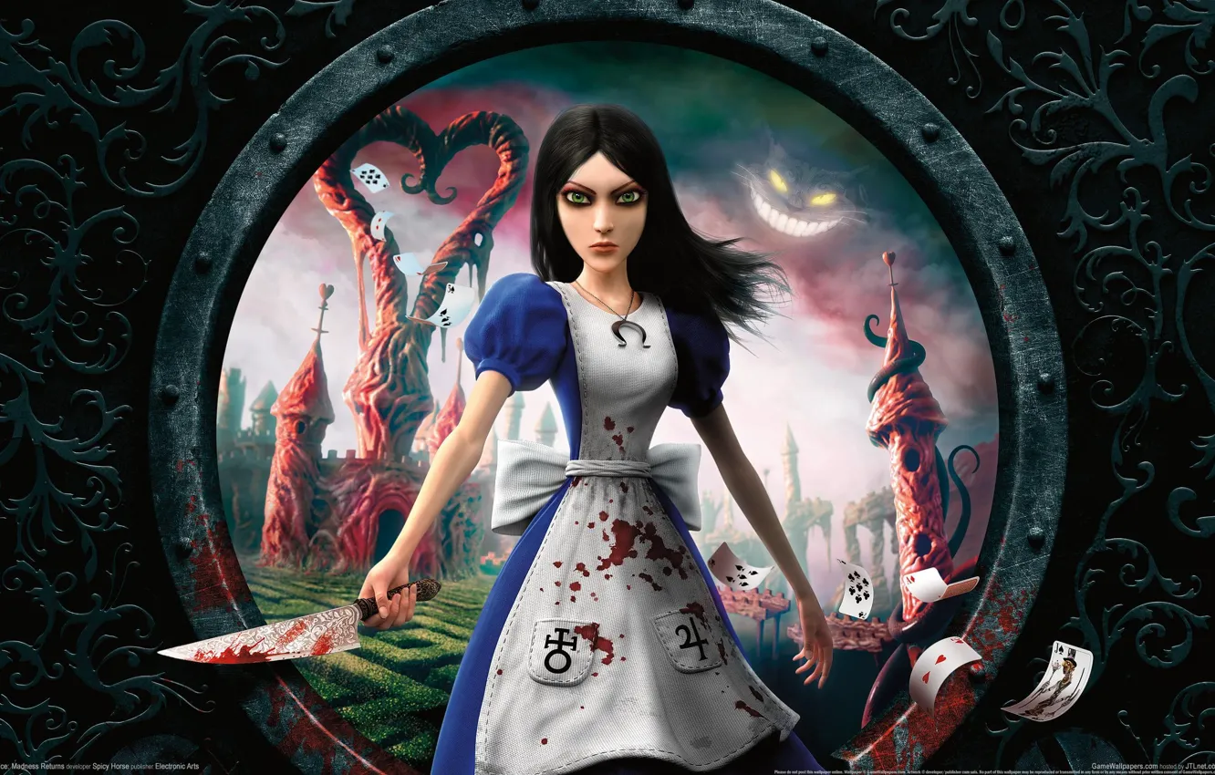 Photo wallpaper card, blood, Alice, knife, Alice Madness Returns