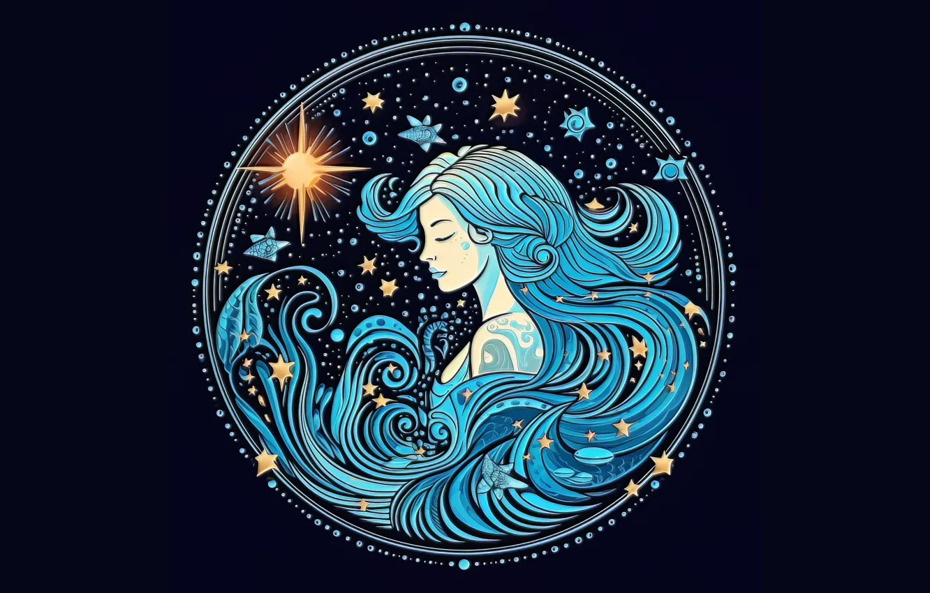 Photo wallpaper sign, symbol, black background, Aquarius, the signs of the zodiac, zodiac, astrology, horoscope
