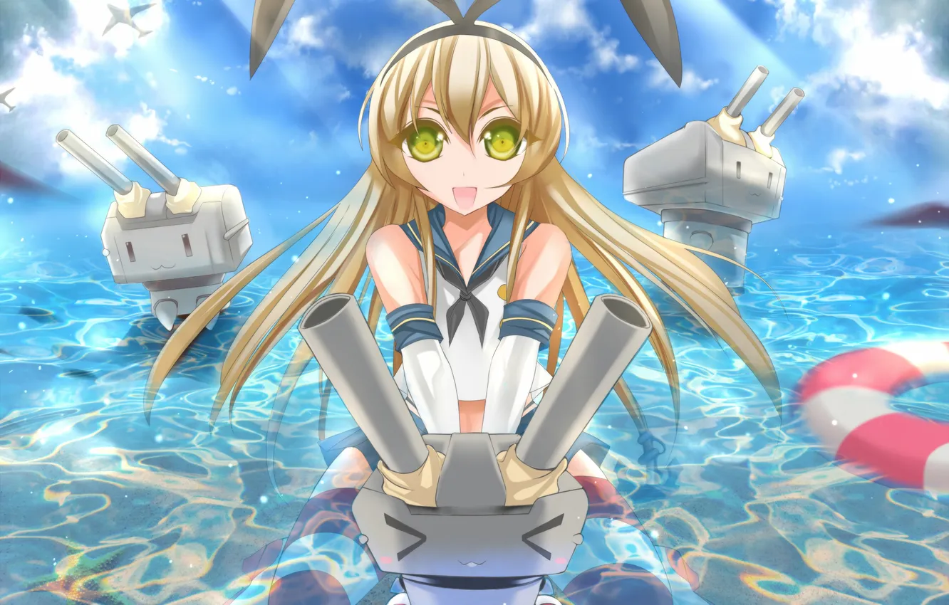 Photo wallpaper sea, look, joy, robot, girl, the plane, art, kantai collection