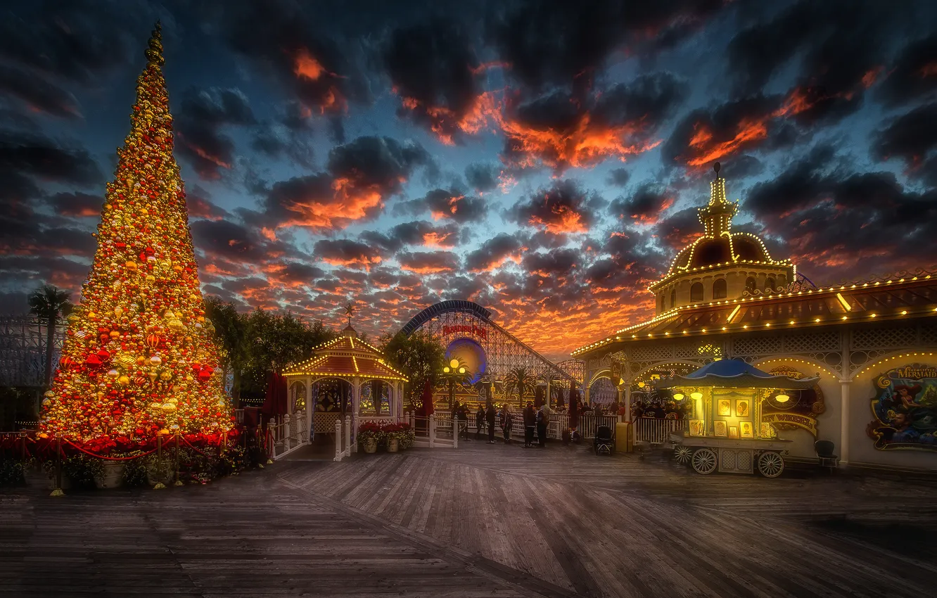 Photo wallpaper the sky, clouds, sunset, nature, new year, Christmas