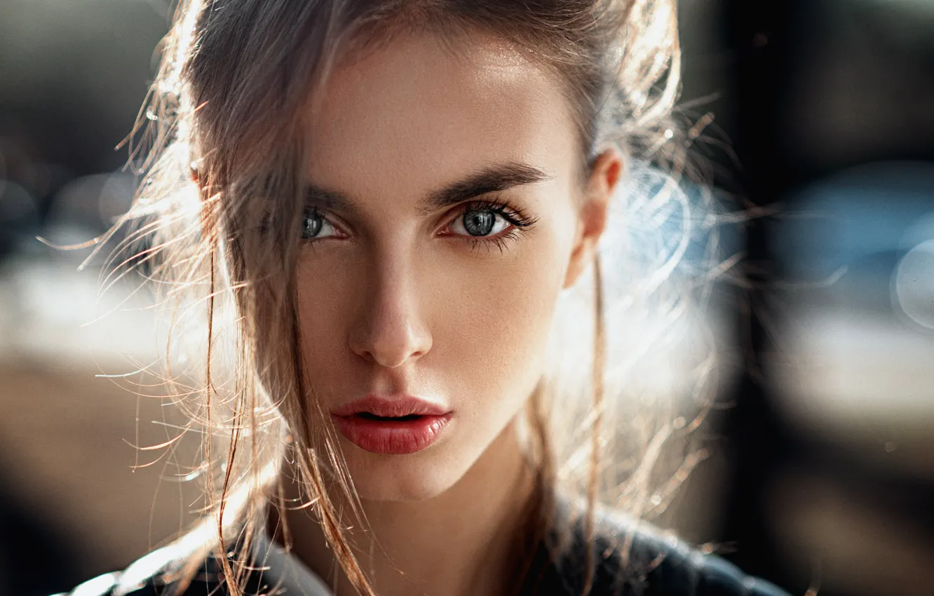 Photo wallpaper girl, face, glare, sweetheart, model, portrait, makeup, hairstyle