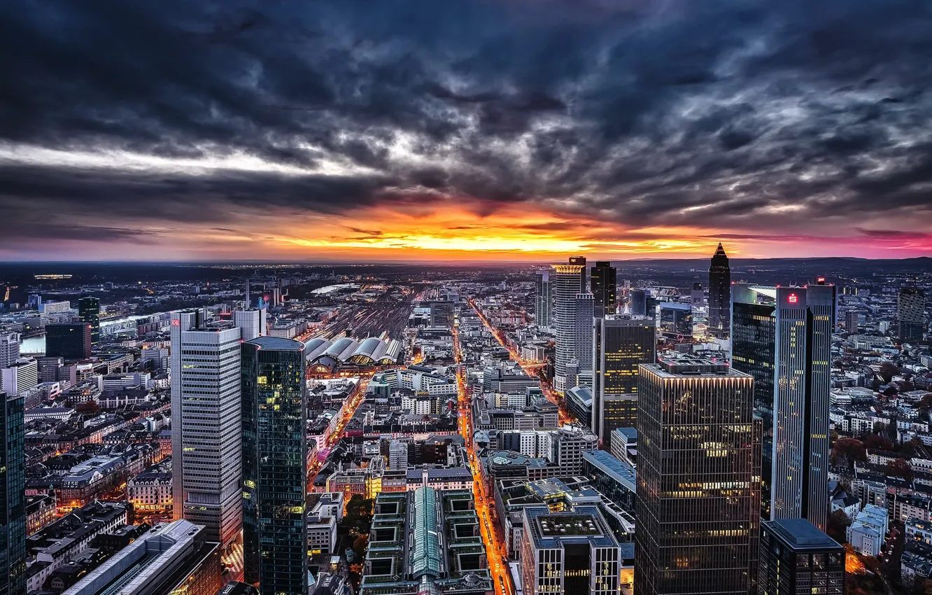Photo wallpaper sunset, the city, Frankfurt