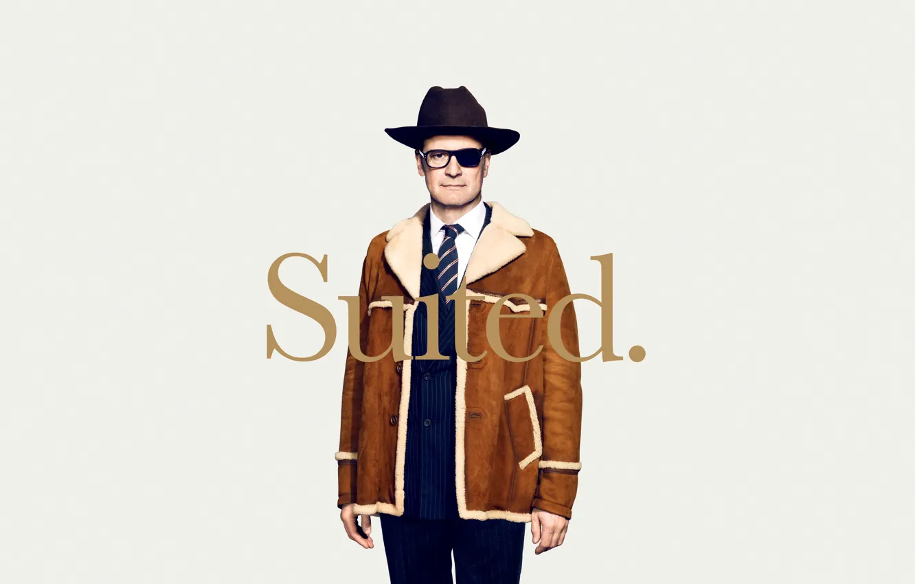 Photo wallpaper background, hat, glasses, costume, poster, Colin Firth, Colin Firth, sheepskin