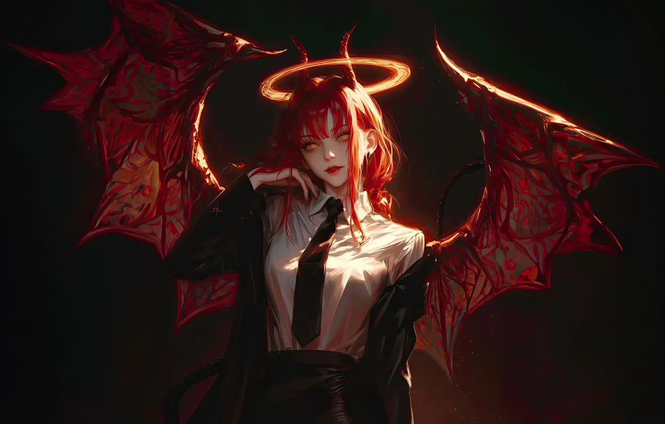 Photo wallpaper man, chainsaw, Makima