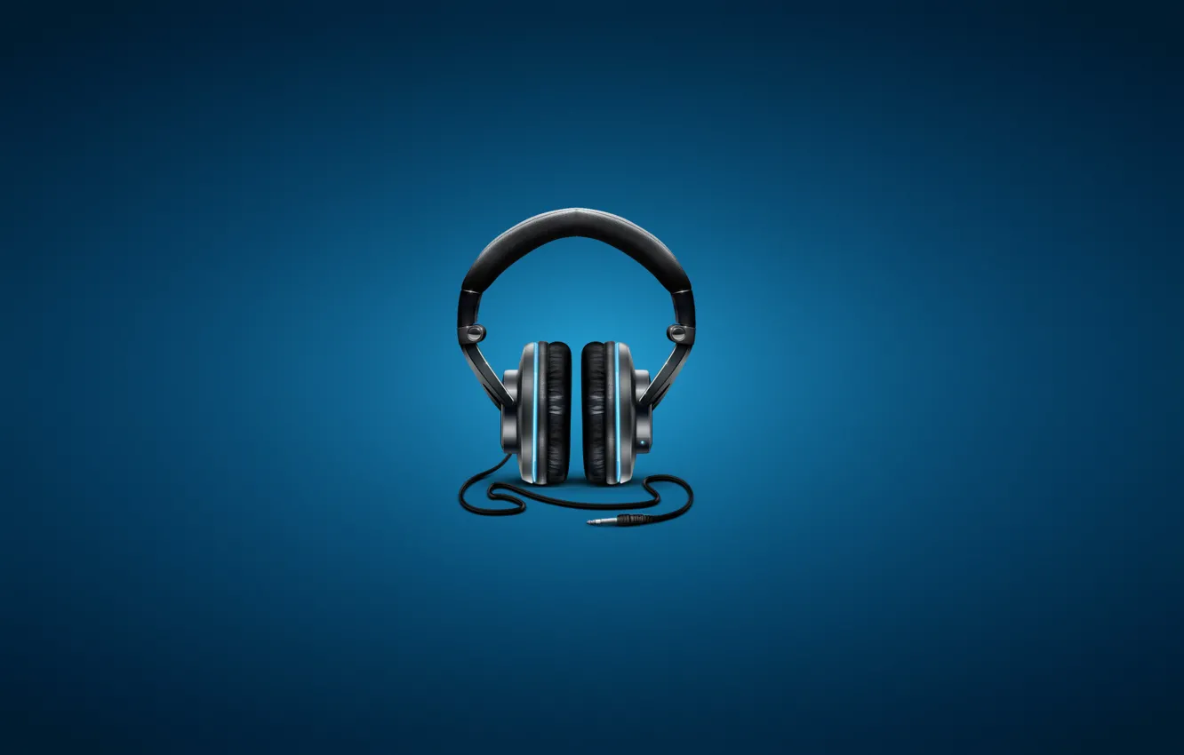 Photo wallpaper music, headphones, blue background, cord