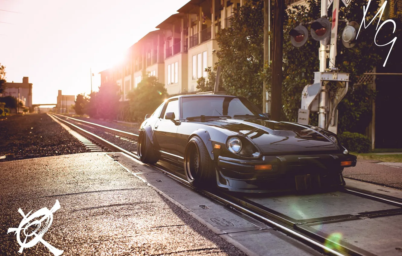 Photo wallpaper nissan, black, japan, jdm, tuning, train, low, datsun