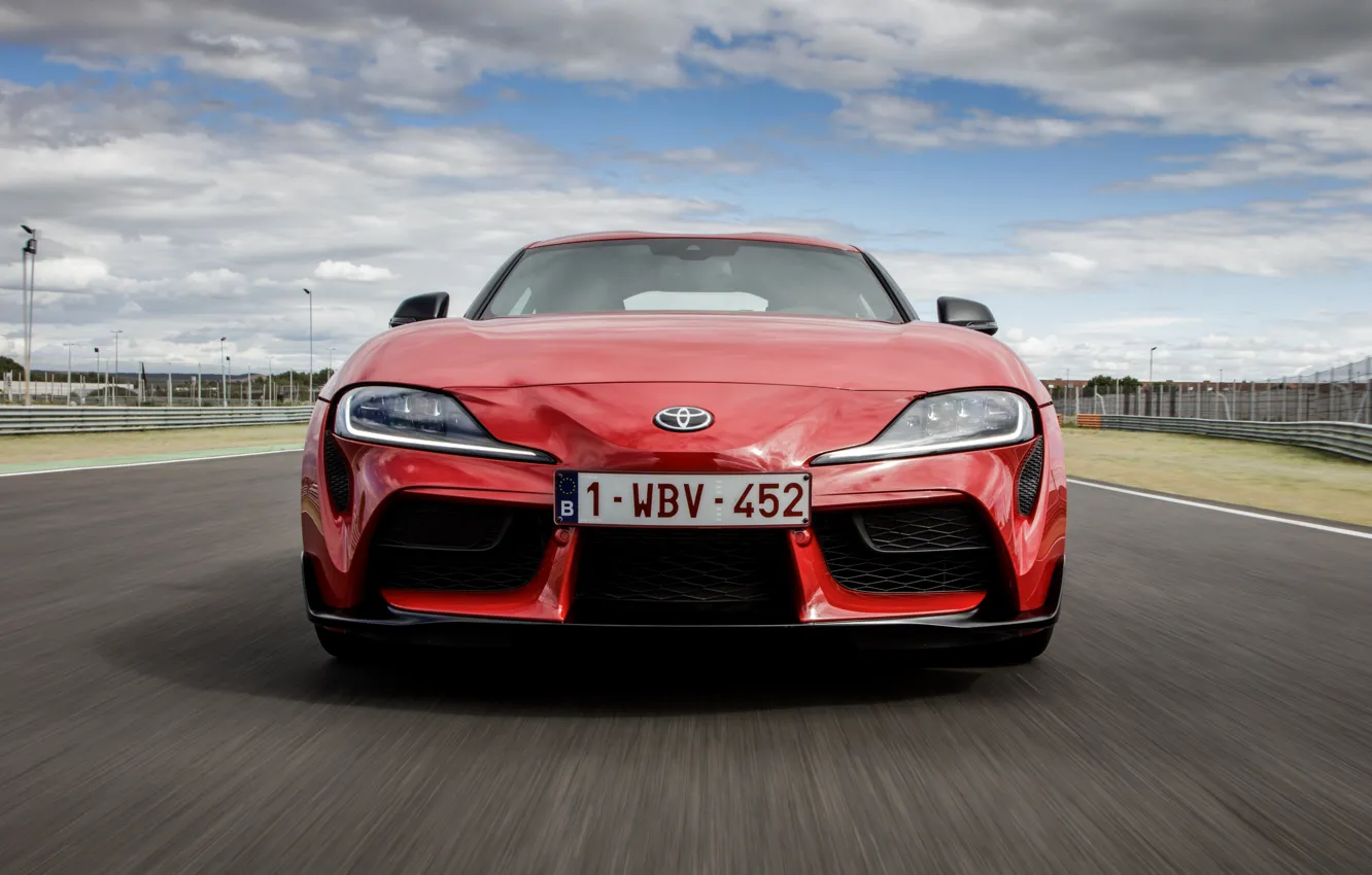 Photo wallpaper red, coupe, before, Toyota, track, Supra, the fifth generation, mk5