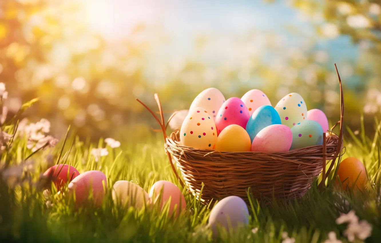 Photo wallpaper flowers, eggs, spring, colorful, Easter, flowers, spring, Easter