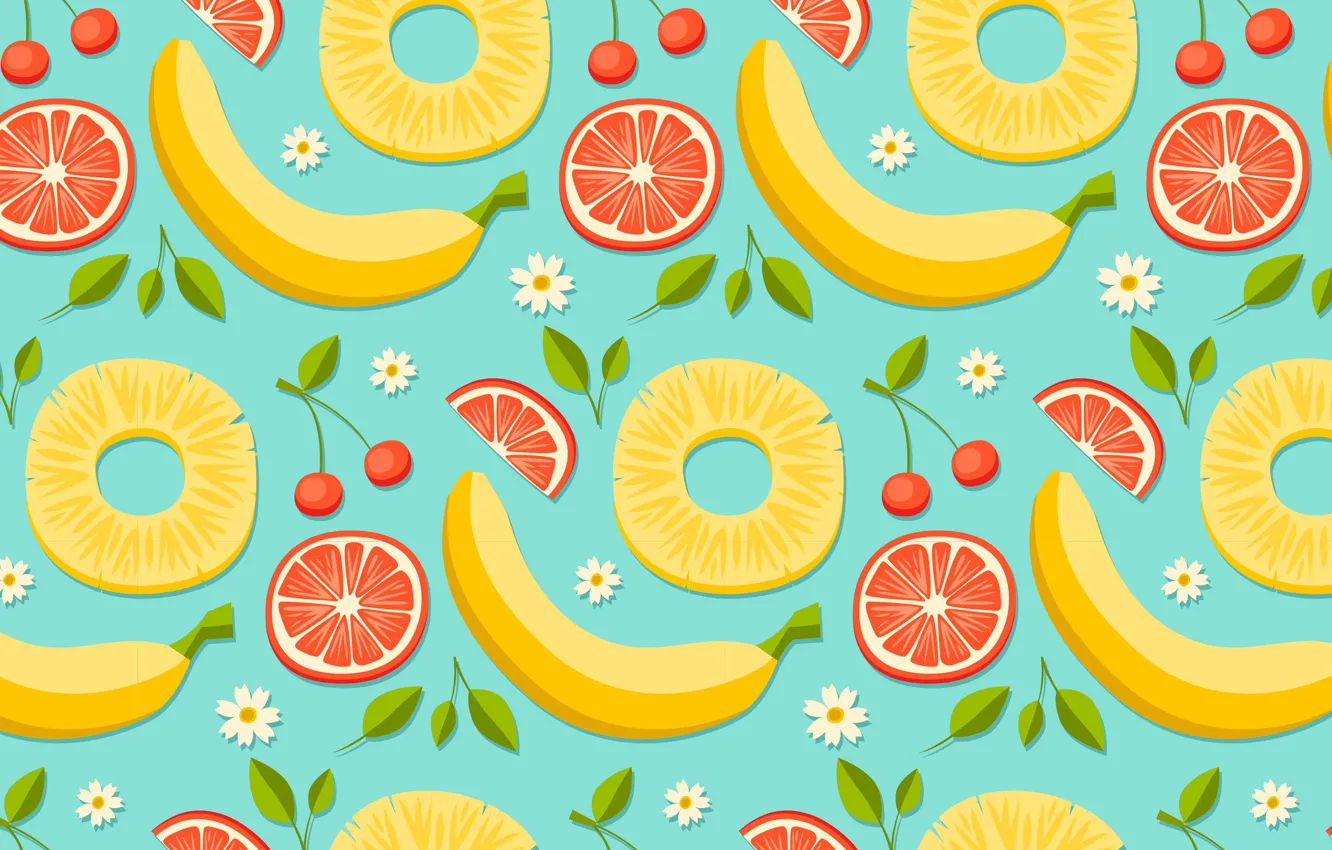 Photo wallpaper background, vector, texture, bananas, pineapple, repetition