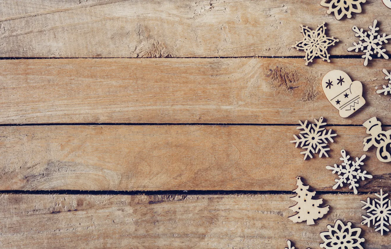 Photo wallpaper winter, snowflakes, tree, Board, New Year, new year, Christmas, wood