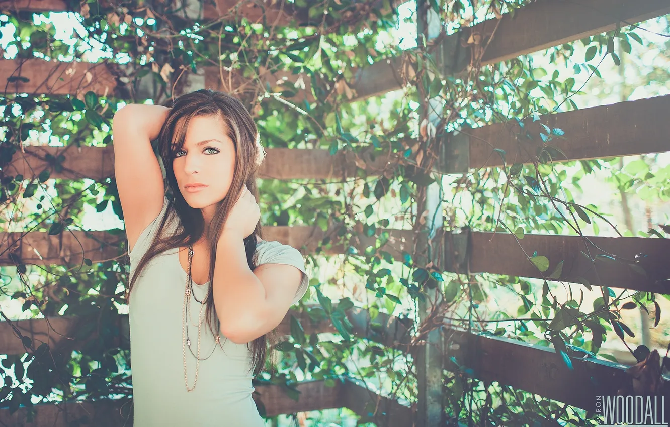 Photo wallpaper look, girl, light, pose, photographer, fence, Aaron Woodall