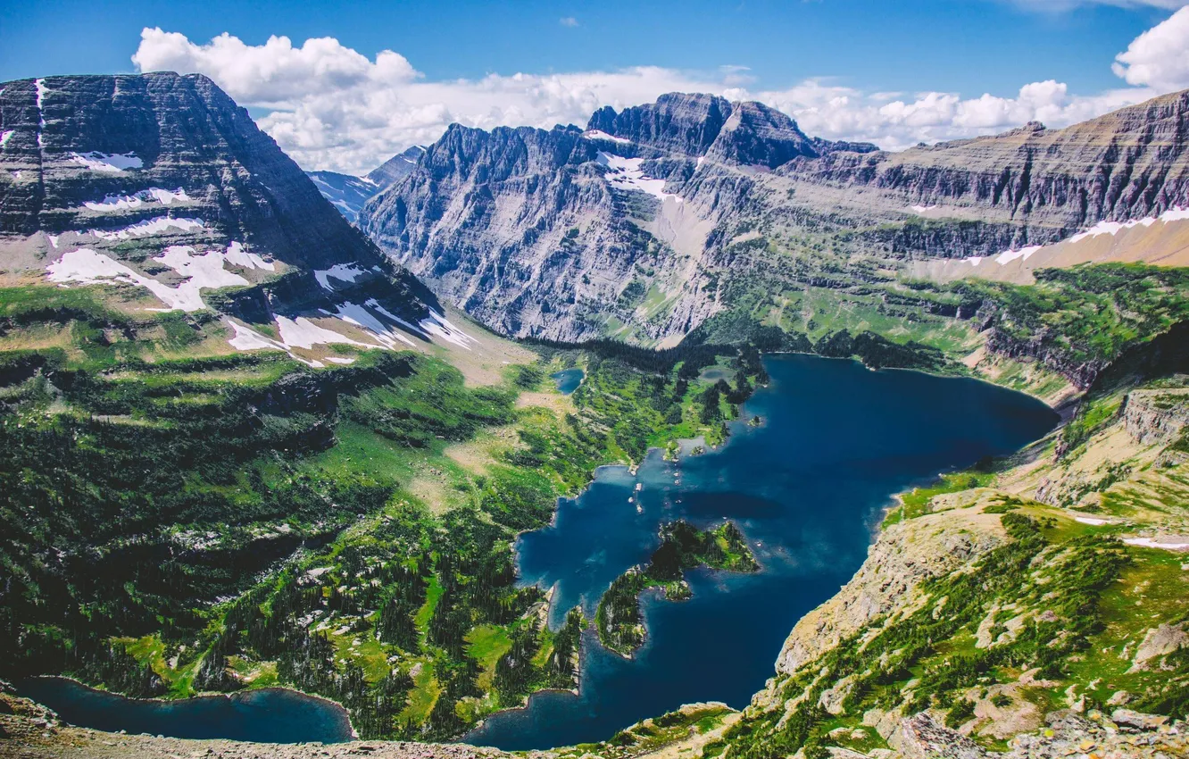 Photo wallpaper the sky, clouds, mountains, nature, lake, valley, canyon, ridge