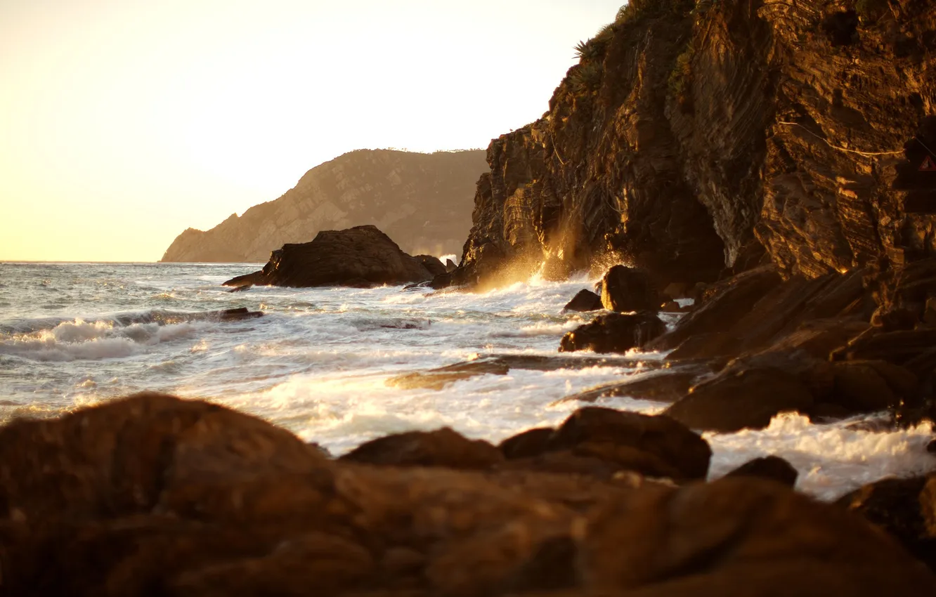 Photo wallpaper sea, wave, water, landscape, squirt, stones, the ocean, rocks