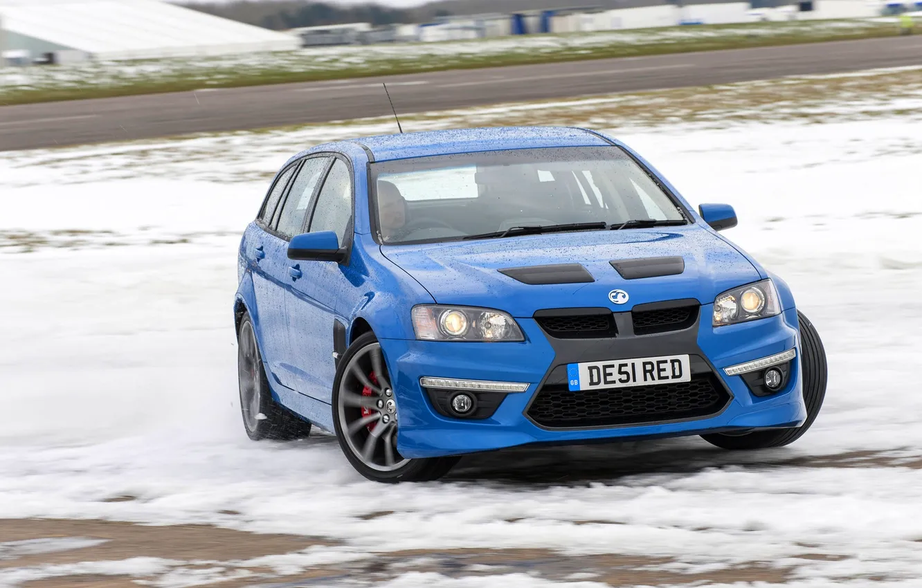 Photo wallpaper winter, machine, snow, blue, The hood, Skid, Vauxhall, VXR8