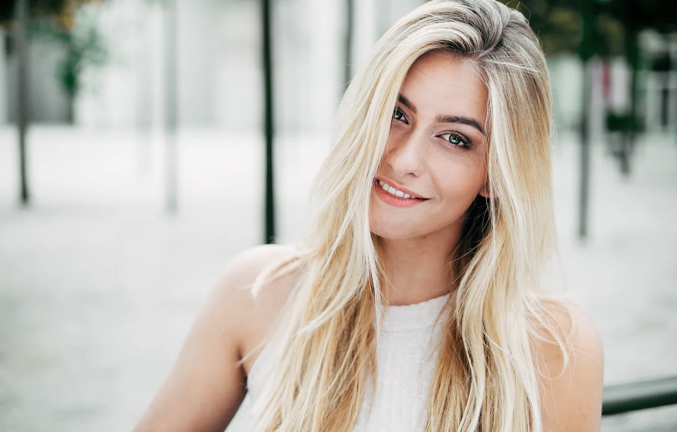 Photo wallpaper smile, portrait, blonde