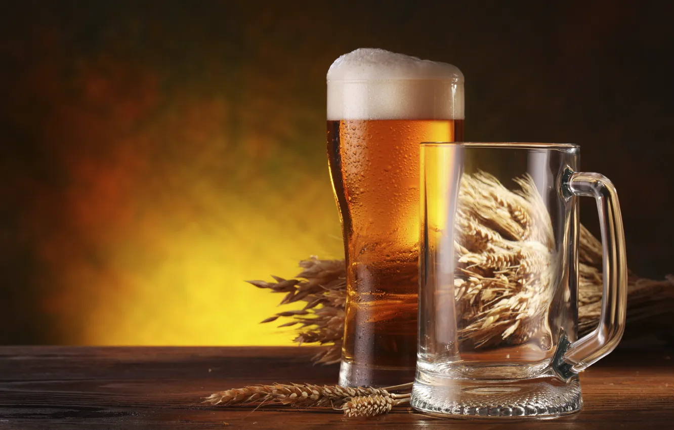 Photo wallpaper glass, beer, barley, a beverage alcoholic