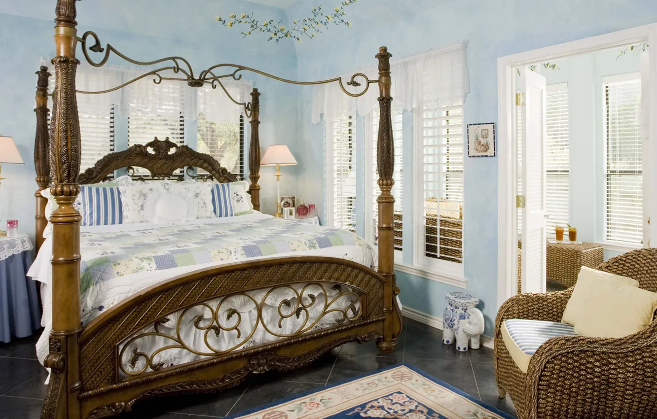 Photo wallpaper style, retro, bed, bedroom, Interior