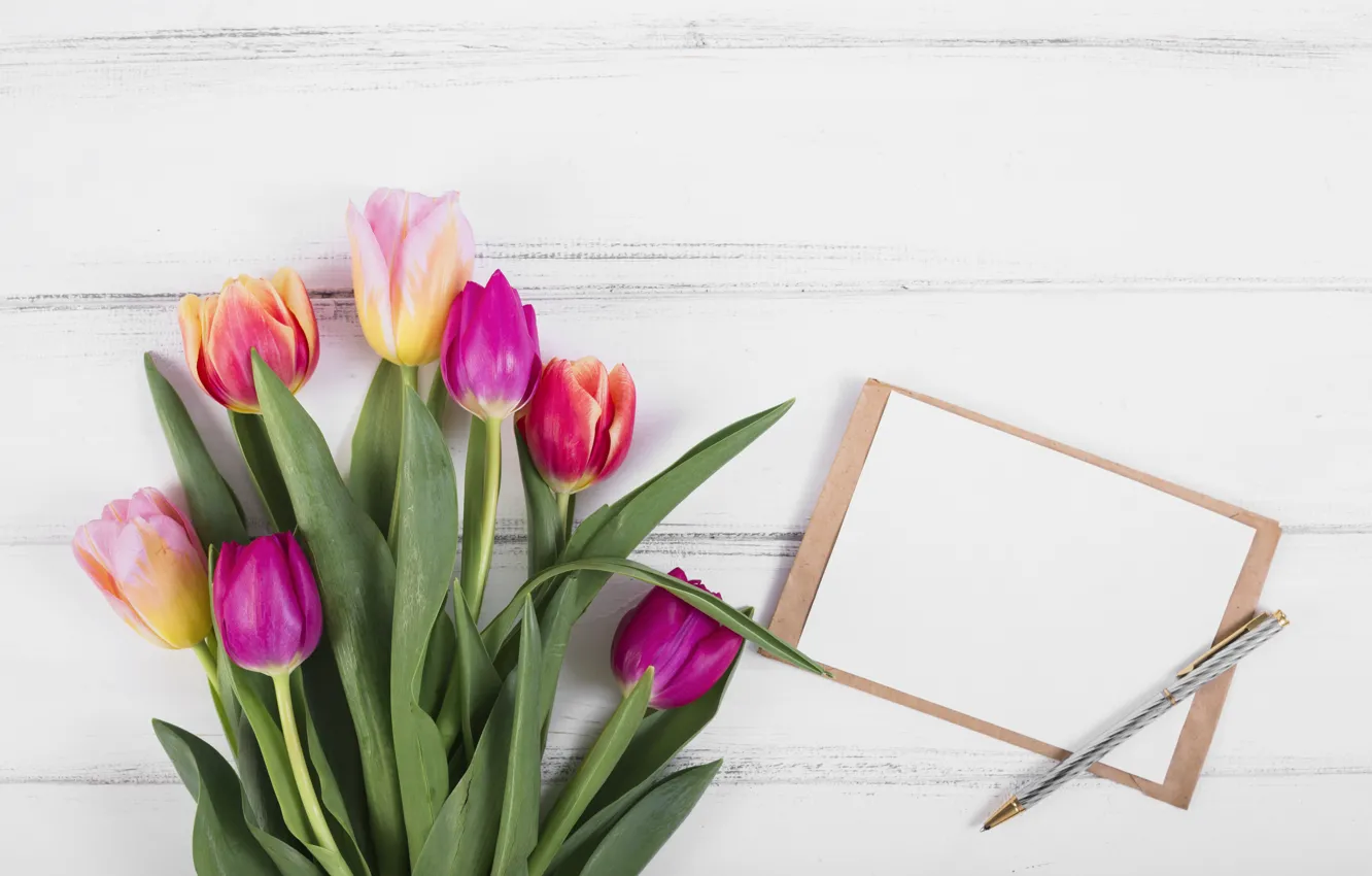 Photo wallpaper flowers, colorful, tulips, wood, flowers, tulips, spring